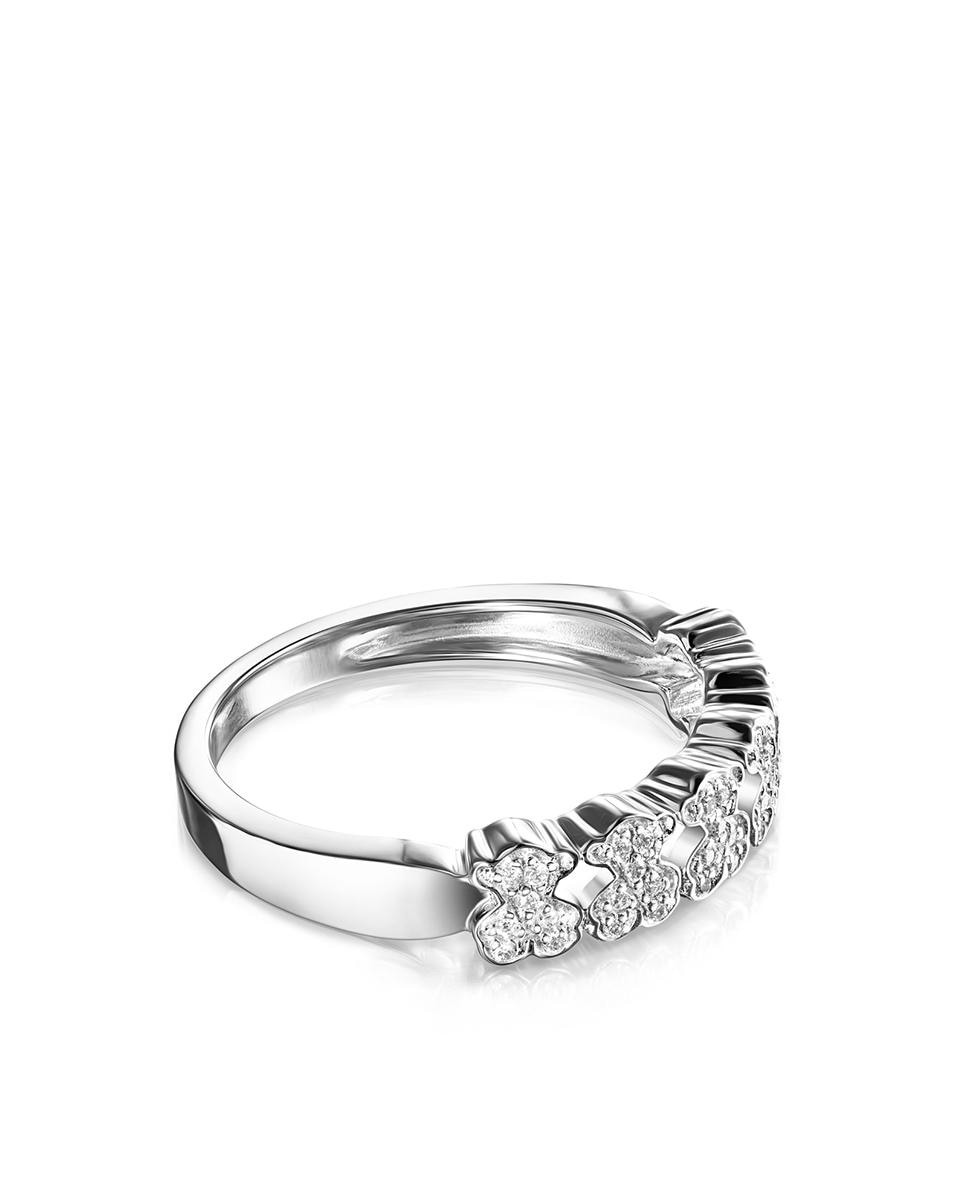 Anel Puppies de Ouro Branco com Ursos de Diamantes Branco-2