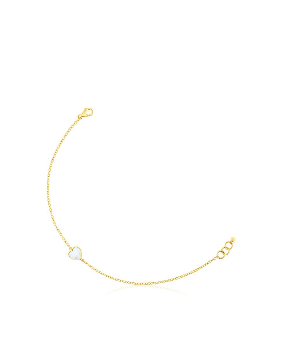 Imagem 0 de Pulseira de Corrente Coração de Ouro Amarelo e Madrepérola