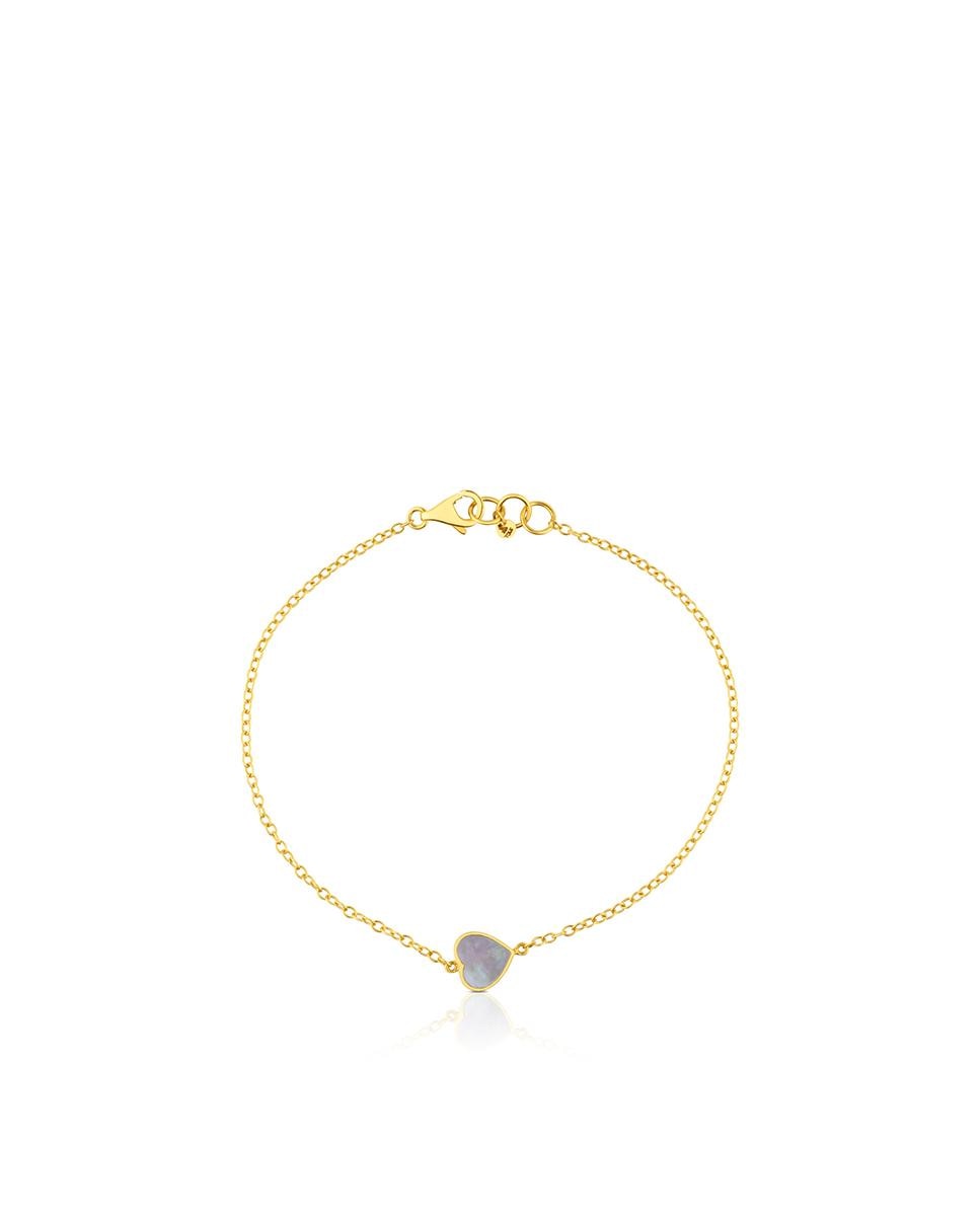 Pulseira de Corrente Coração de Ouro Amarelo e Madrepérola Branco-2
