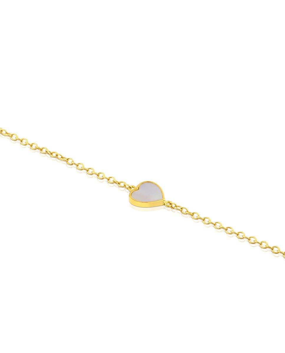 Pulseira de Corrente Coração de Ouro Amarelo e Madrepérola Branco-3