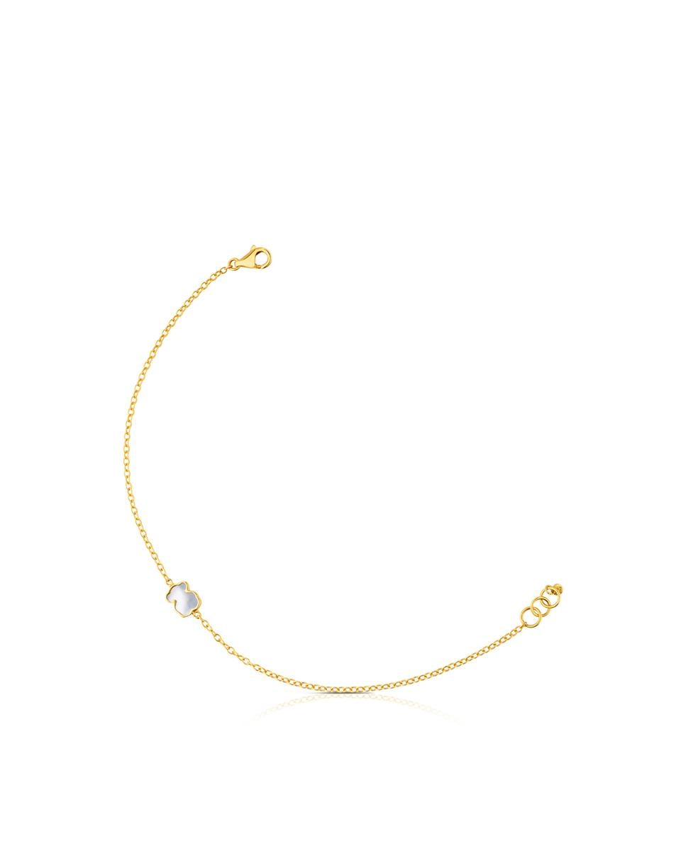 Pulseira de Corrente Xxs Urso de Ouro Amarelo e Madrepérola Branco-1