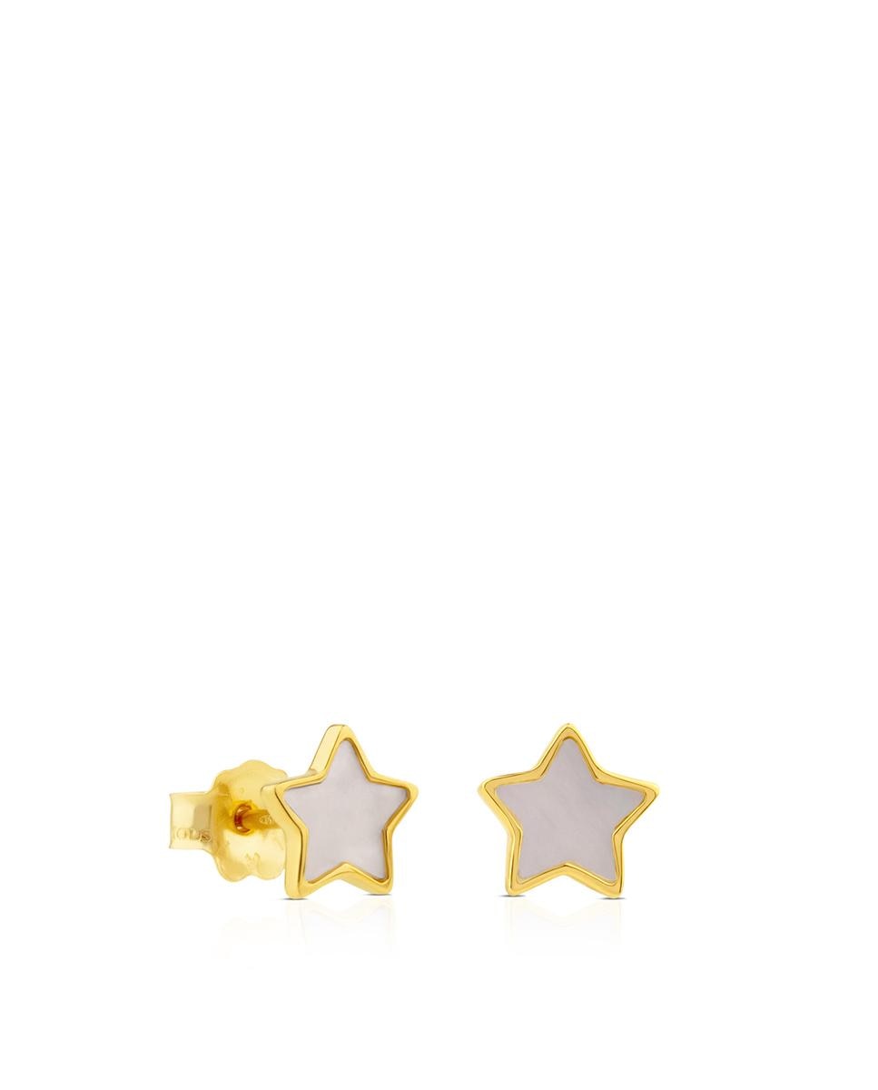Brincos Estrela de Ouro Amarelo e Madrepérola Cinzento-1