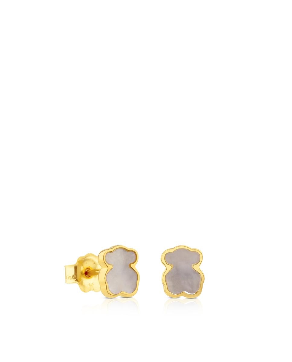 Brincos Urso de Ouro Amarelo e Madrepérola Cinzento-1