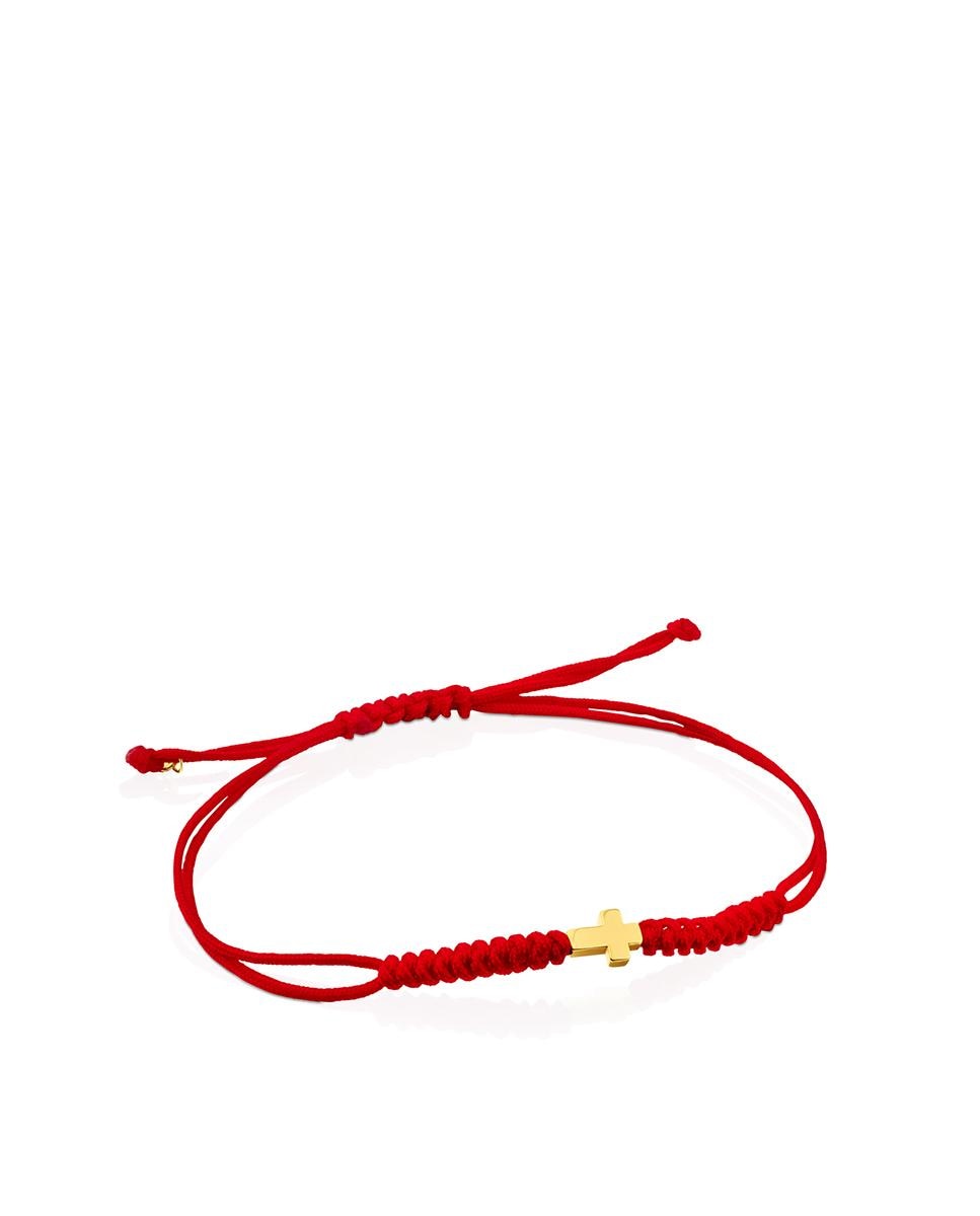 Pulseira Xxs Cruz de Ouro Amarelo e Cordão em Vermelho Multicolor-1