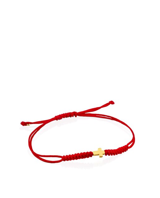 Imagem 0 de Pulseira XXS Cruz em Ouro Amarelo e Cordão em Vermelho