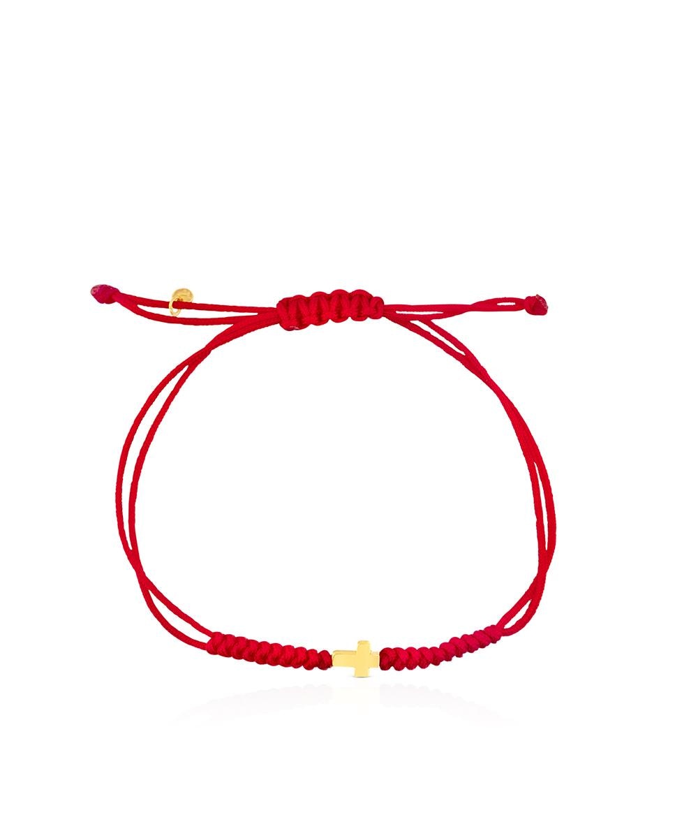 Pulseira Xxs Cruz de Ouro Amarelo e Cordão em Vermelho Multicolor-2
