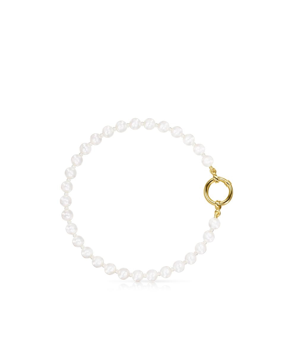 Pulseira de Corrente Hold de Pérolas e Argola de Ouro Amarelo Branco-2