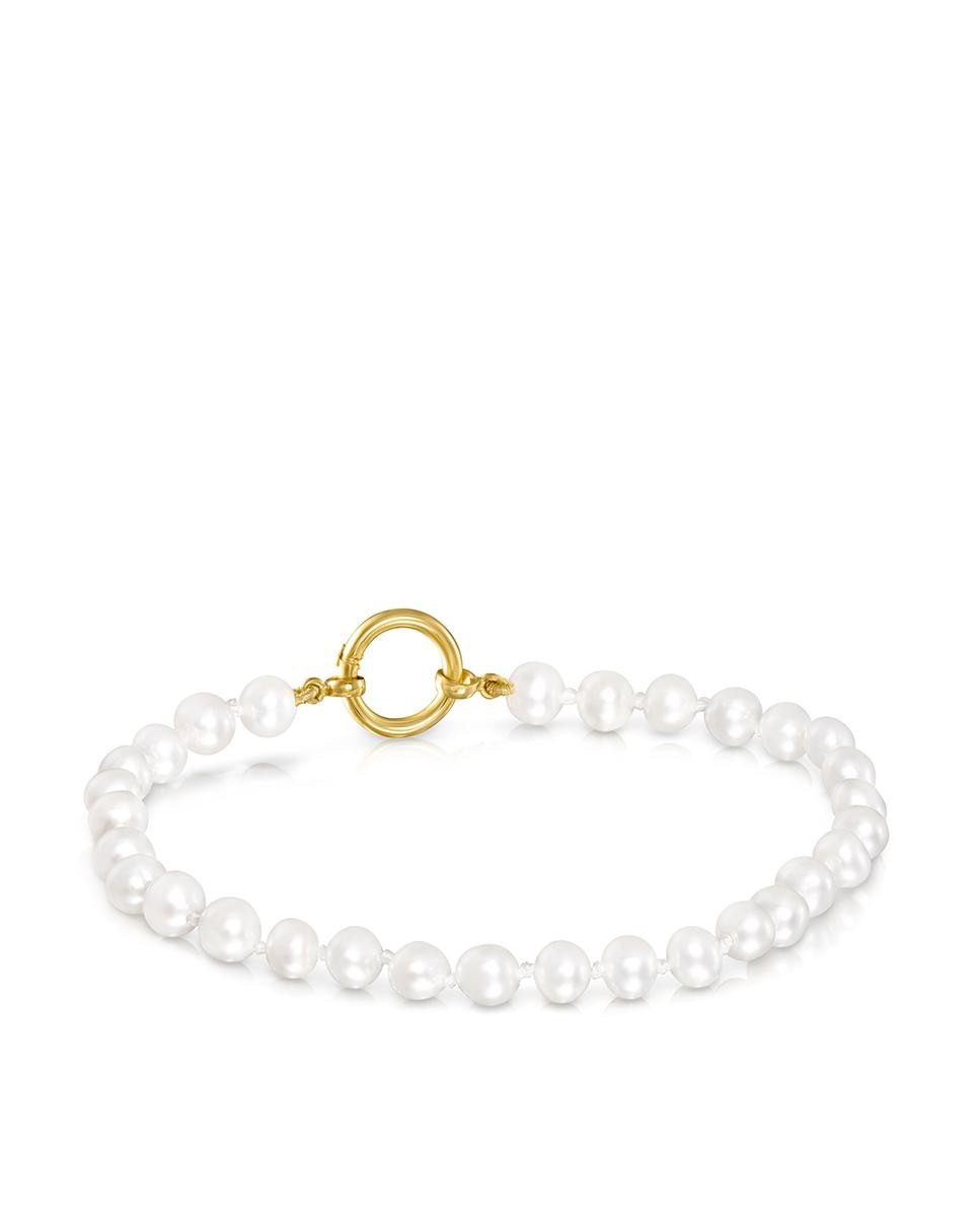 Pulseira de Corrente Hold de Pérolas e Argola de Ouro Amarelo Branco-3