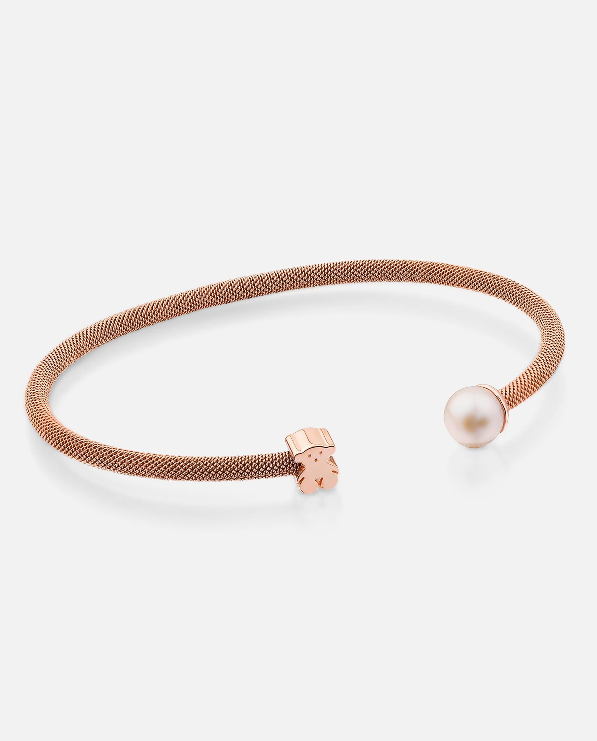 Imagem 0 de Pulseira com Pérola Cultivada Icon Mesh de Aço e Banho de Ouro Rosa Sobre Prata