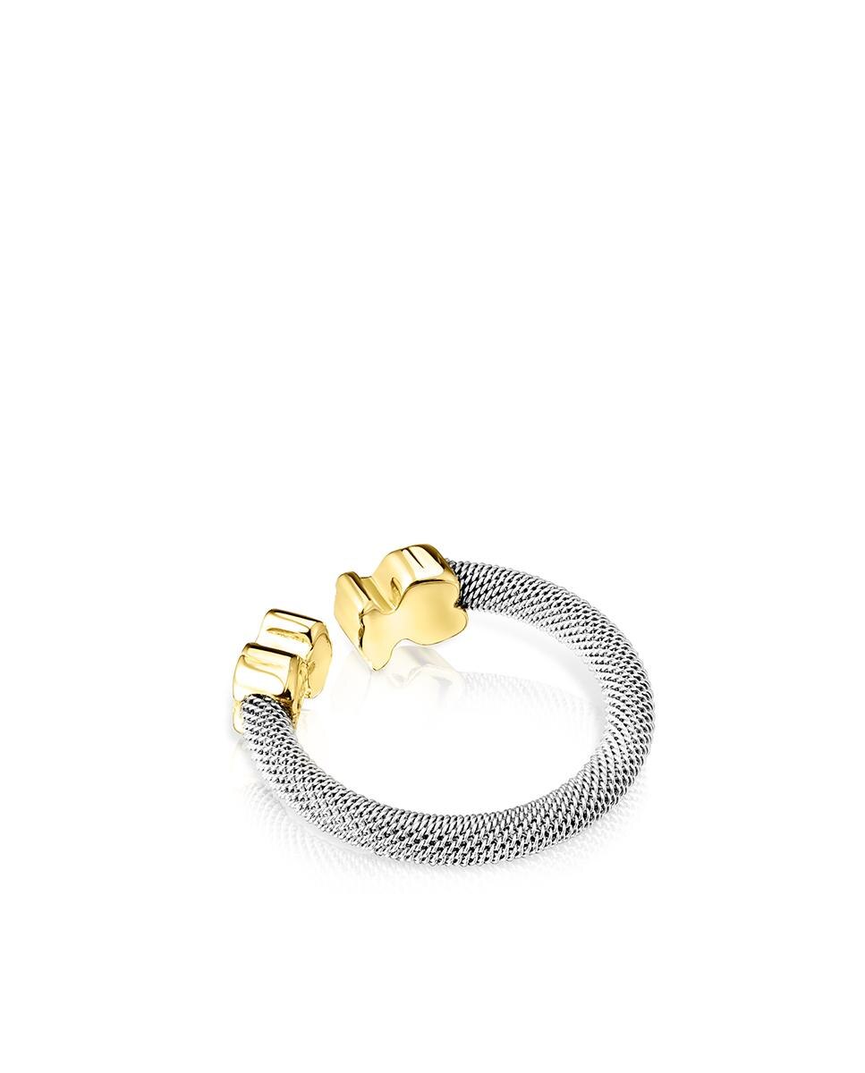 Anel de Aço Mesh e Ouro Amarelo Dourado-3
