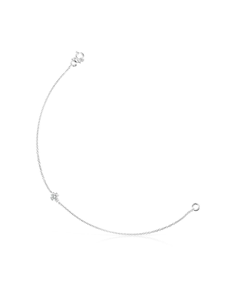 Pulseira de Corrente Les Classiques Cruz de Ouro Branco e Diamantes Prata-1
