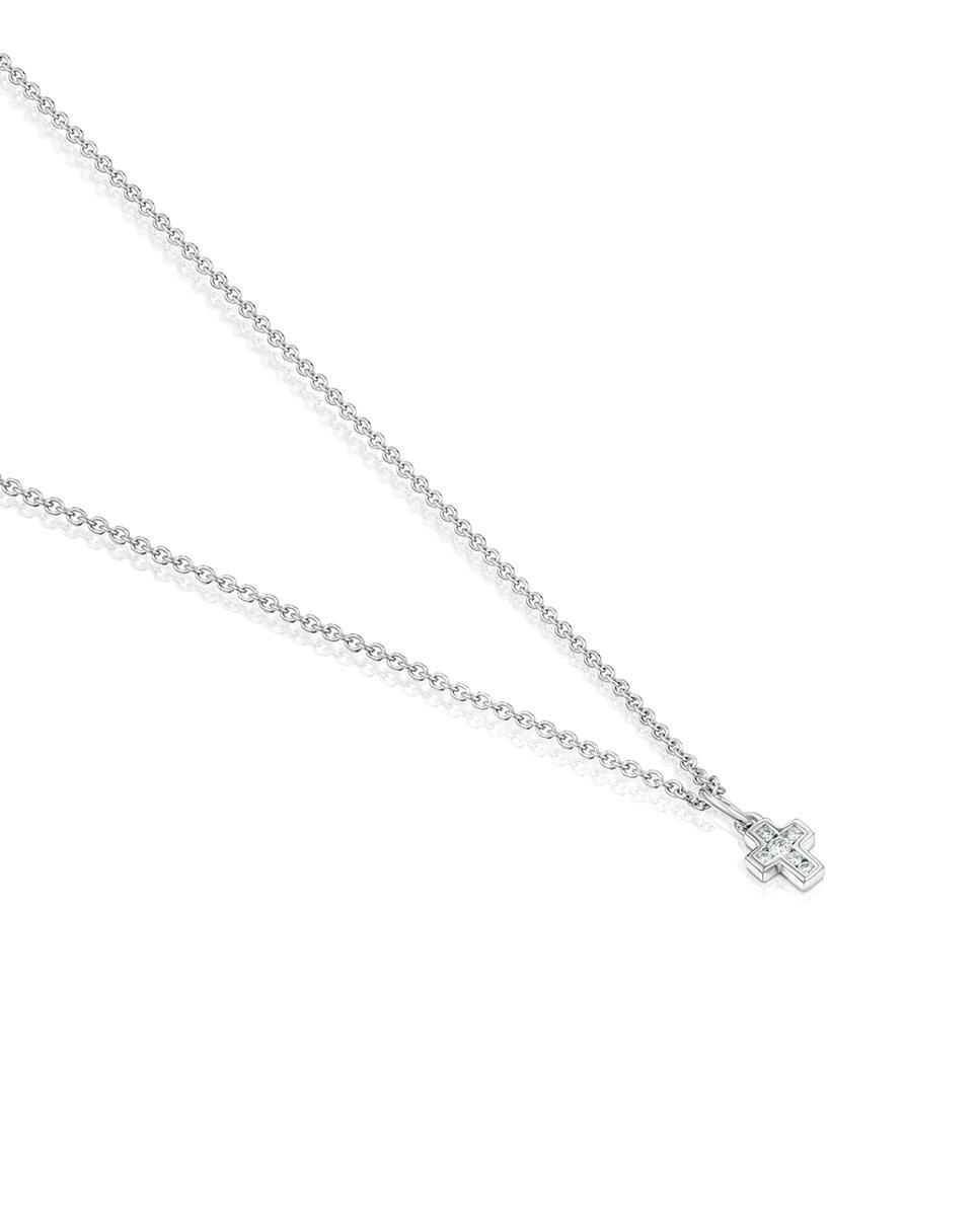 Colar Les Classiques Cruz de Ouro Branco com Diamantes Branco-3