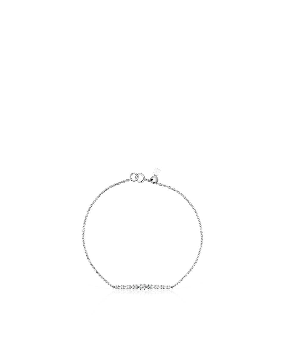 Pulseira de Corrente Riviere de Ouro Branco com Nove Diamantes Branco-2