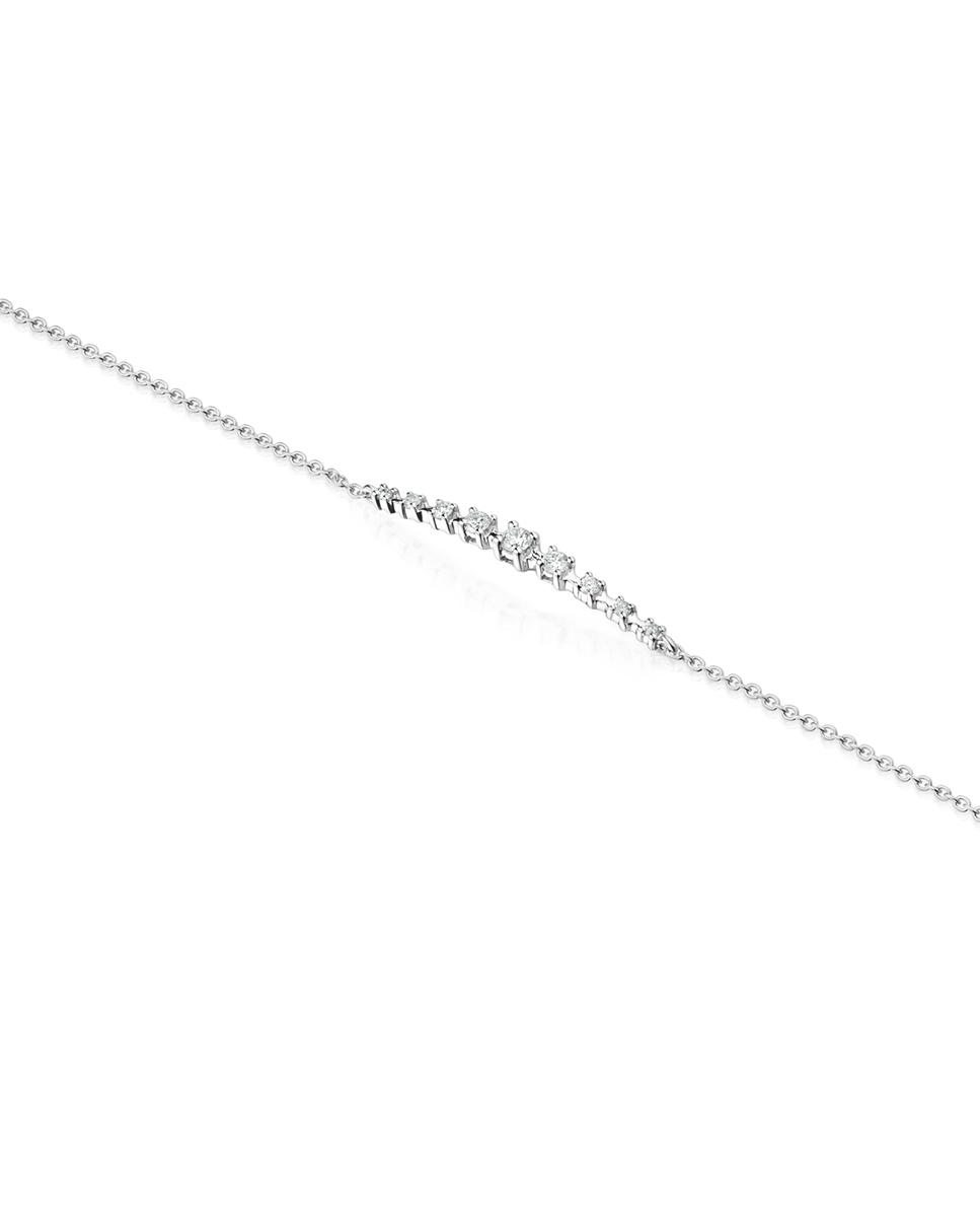 Pulseira de Corrente Riviere de Ouro Branco com Nove Diamantes Branco-3