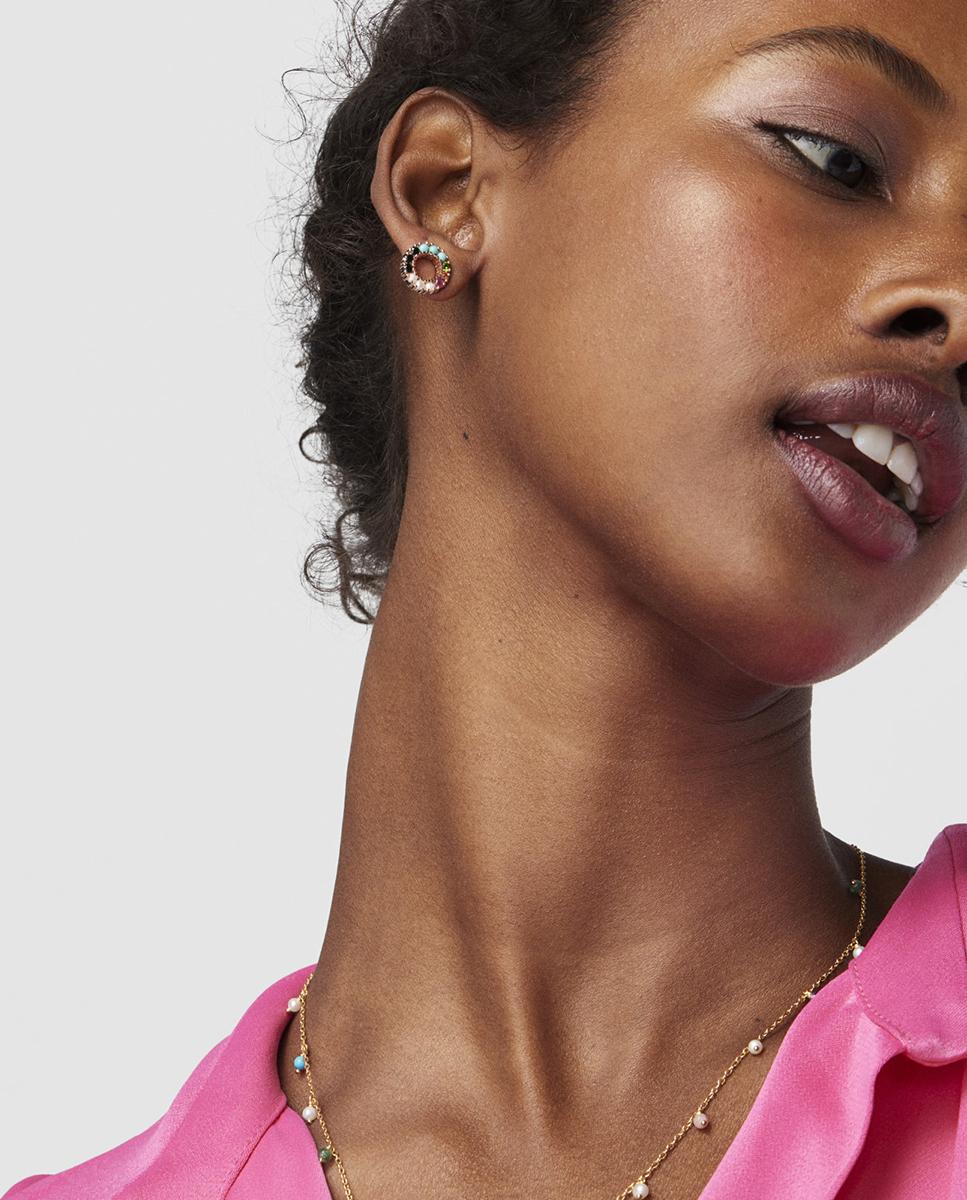 Brincos Straight Disco Banhados em Ouro de 18 Kt Sobre Prata Rosa com Gemas Multicolor-4