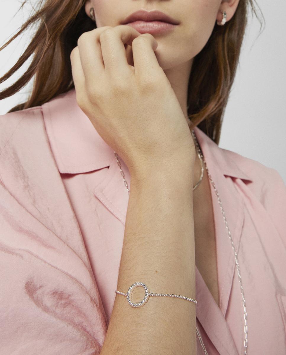 Pulseira de Corrente Straight Disco de Prata Branco-4