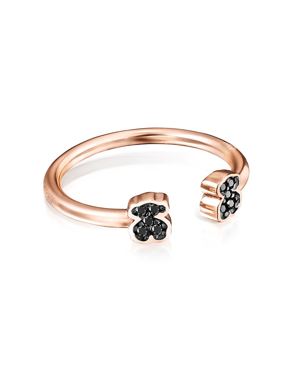 Anel Motif em Prata Vermeil Rosa com Ursos de Espinélios Preto-2