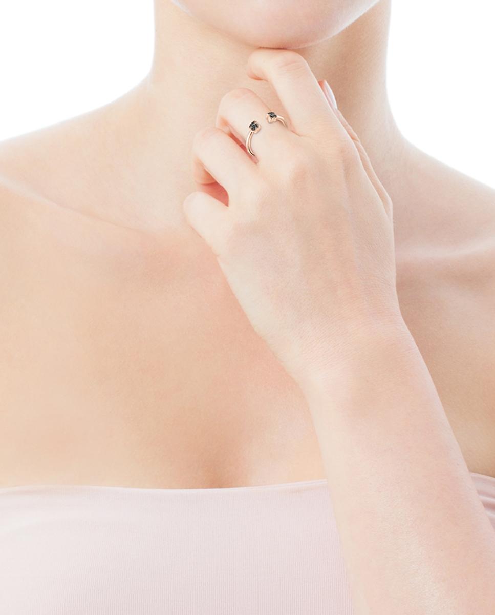 Anel Motif em Prata Vermeil Rosa com Ursos de Espinélios Preto-4