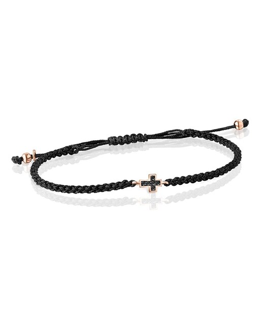 Imagem 0 de Pulseira Motif Cruz em Prata Vermeil Rosa com Espinélios e Cordão em Preto