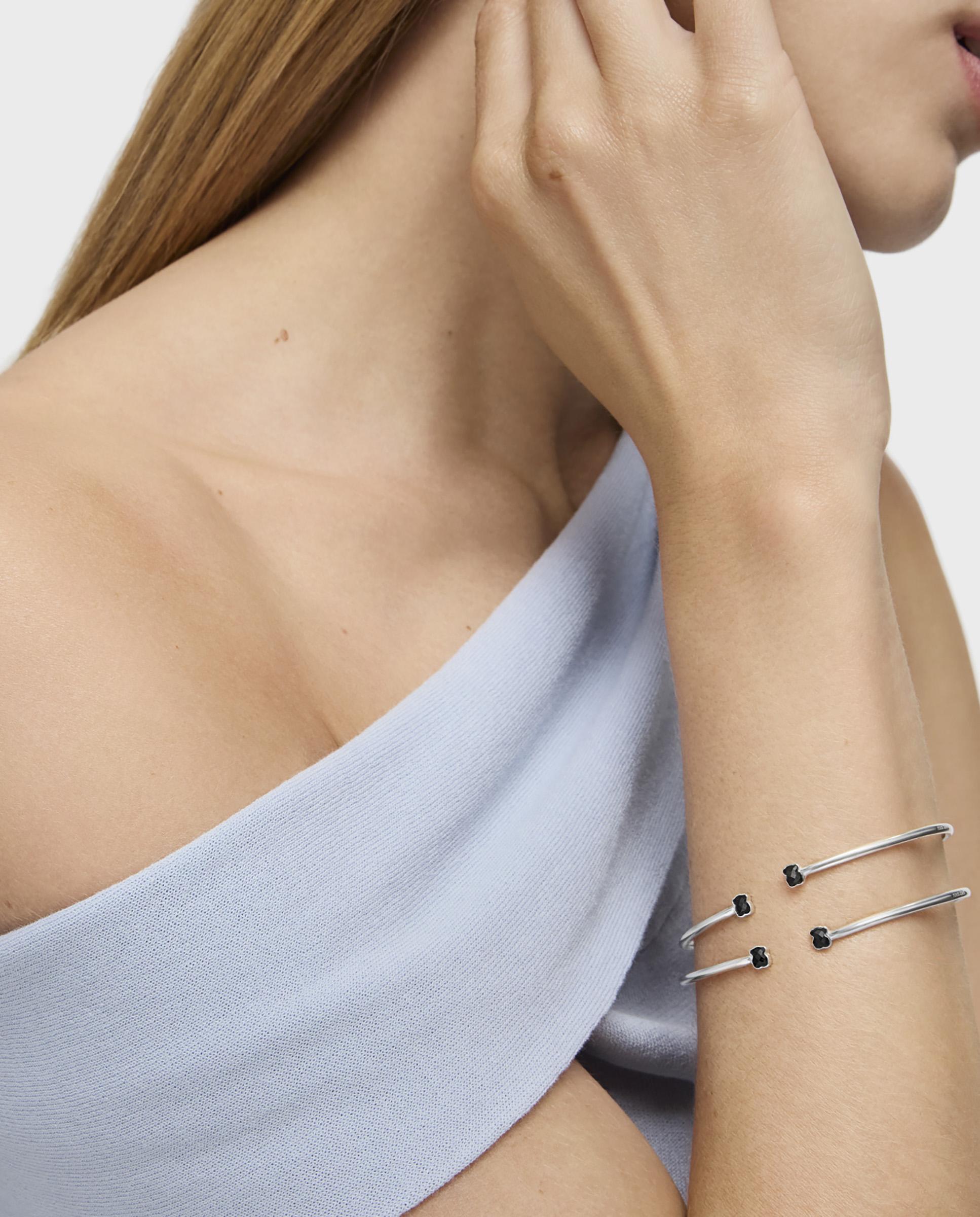 Pulseira Rígida Mini Onix de Prata e Ónix Preto-5