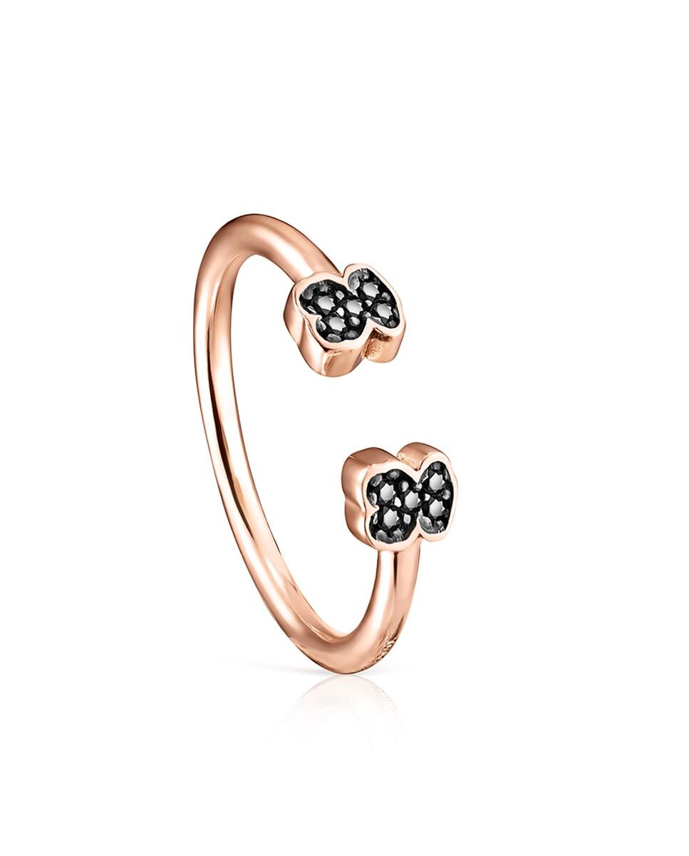 Anel Motif em Prata Vermeil Rosa com Motivos de Espinélios Preto-1