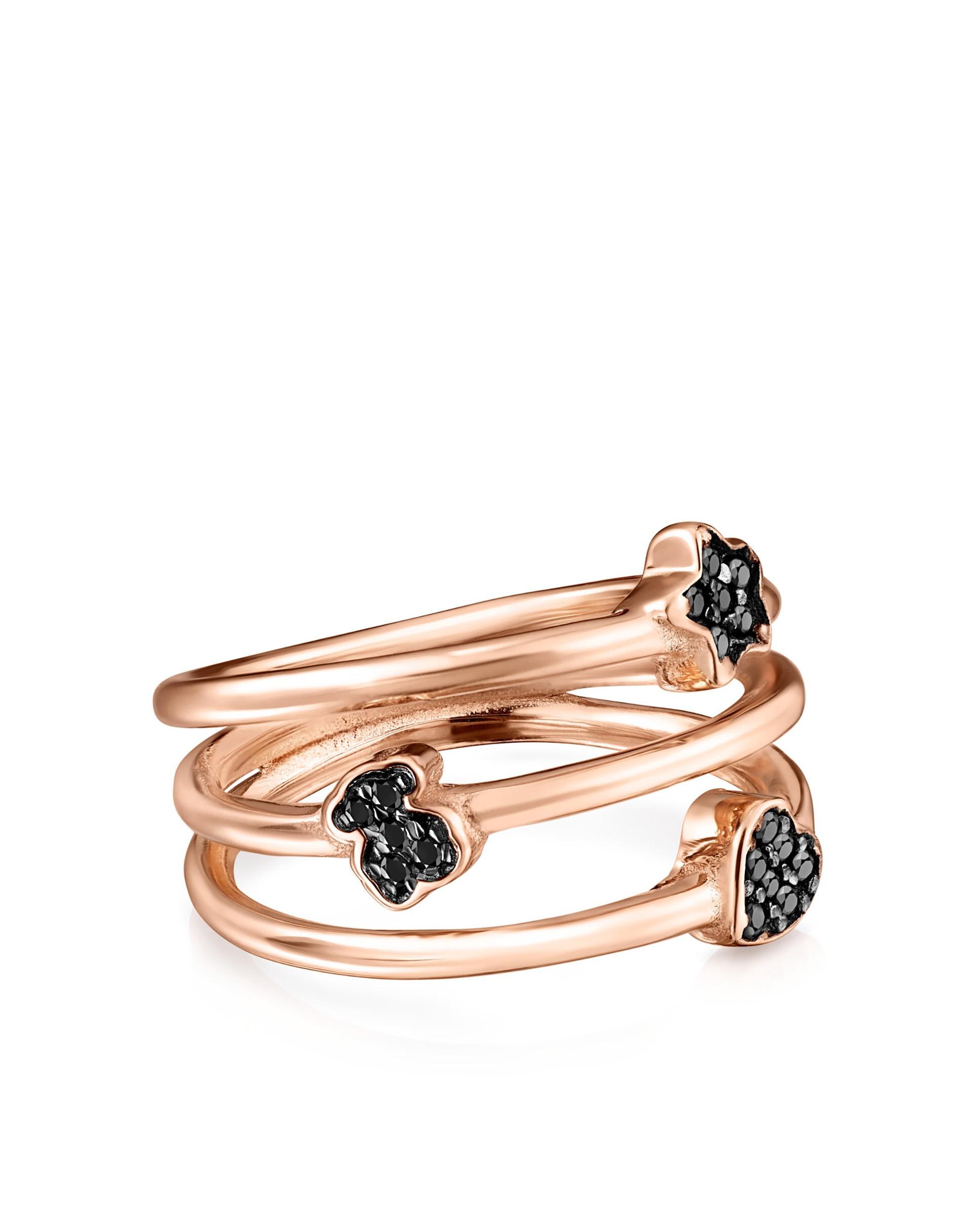 Anel Motif em Prata Vermeil Rosa com Motivos de Espinélios Preto-2