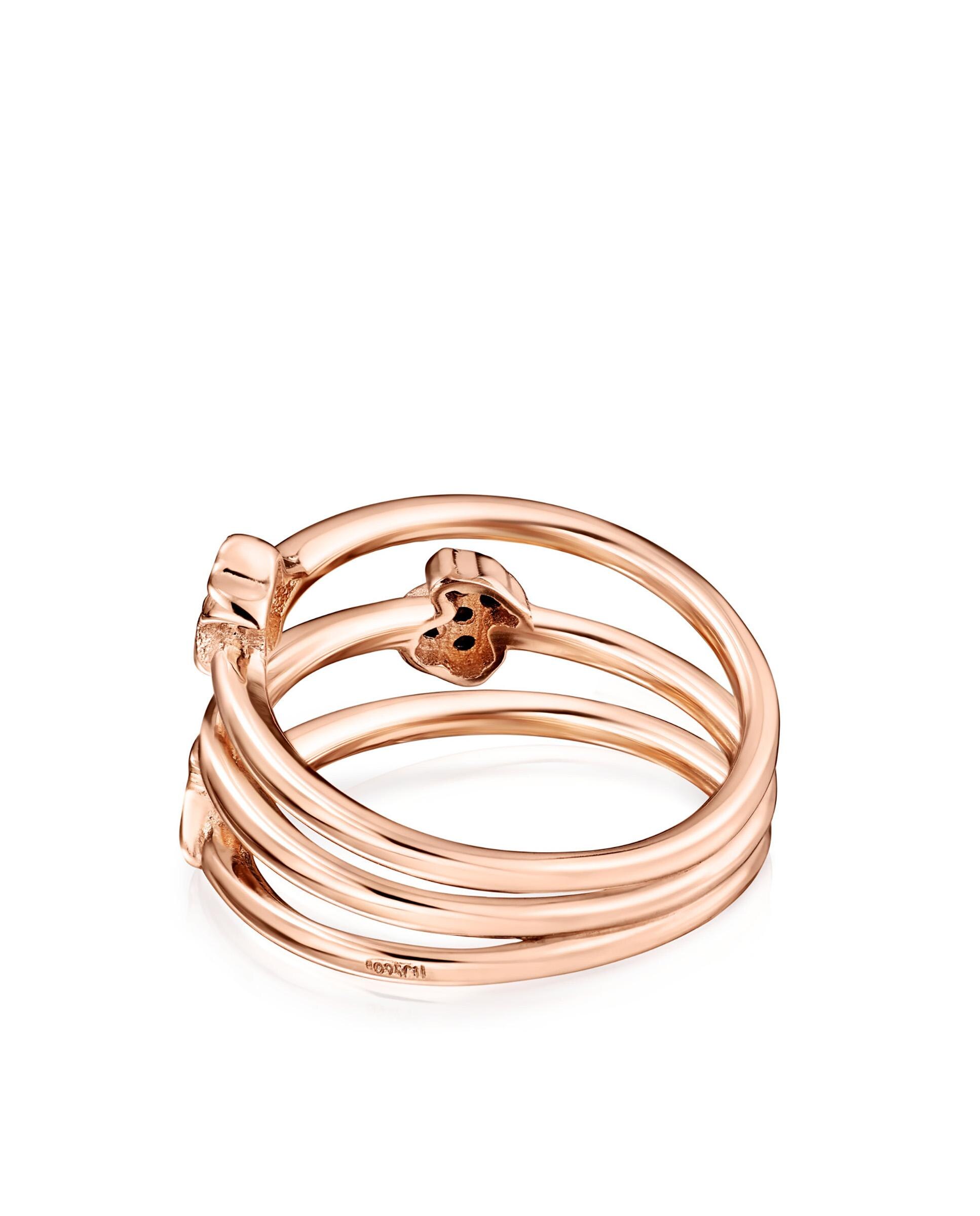 Anel Motif em Prata Vermeil Rosa com Motivos de Espinélios Preto-3