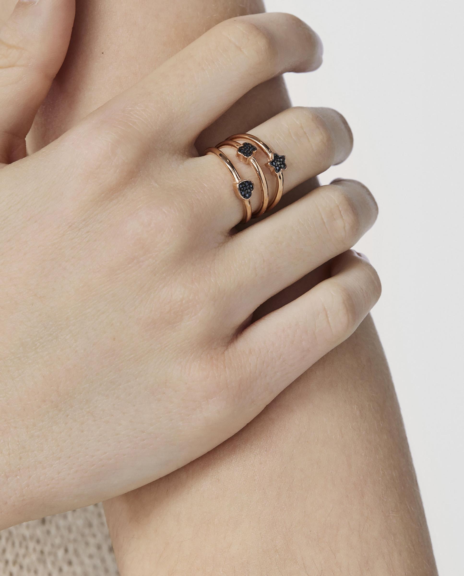 Anel Motif em Prata Vermeil Rosa com Motivos de Espinélios Preto-5