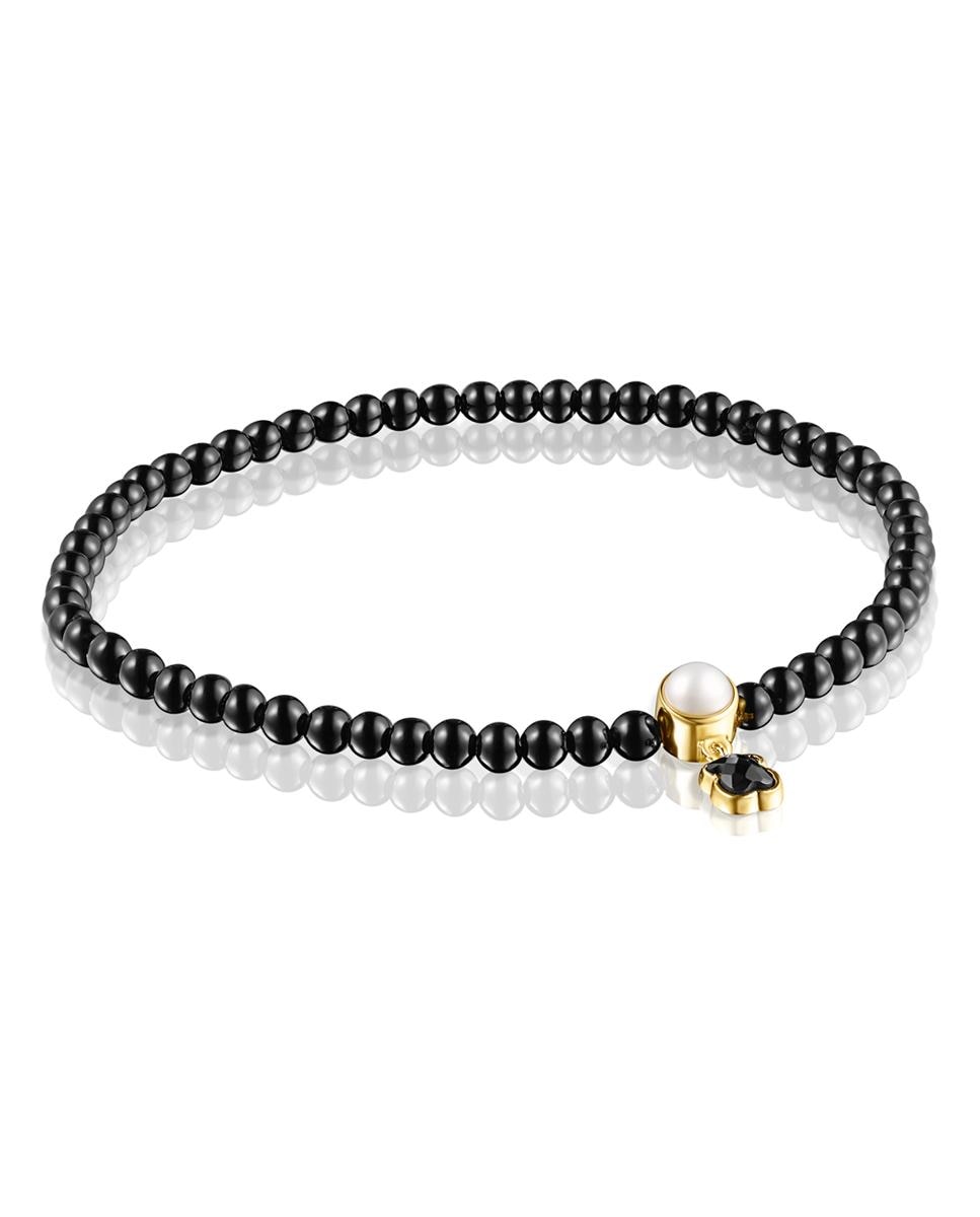 Pulseira Glory de Ônix e Banhada a Ouro 18 Kt Sobre Prata com Pérola Preto-1