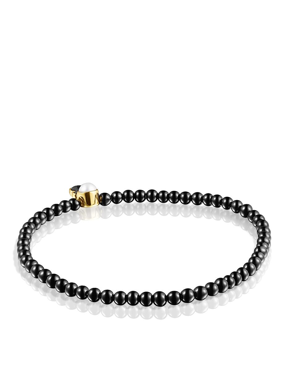 Pulseira Glory de Ônix e Banhada a Ouro 18 Kt Sobre Prata com Pérola Preto-3