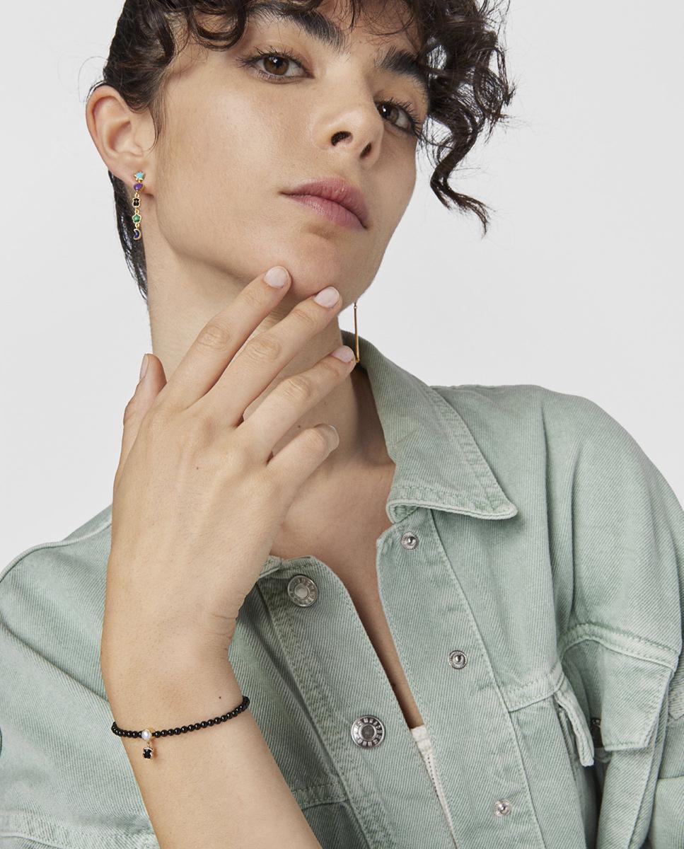 Pulseira Glory de Ônix e Banhada a Ouro 18 Kt Sobre Prata com Pérola Preto-4