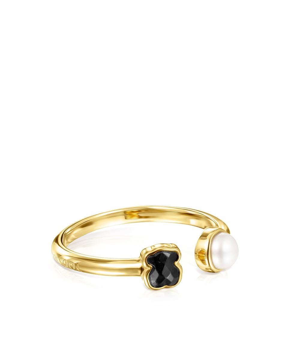 Anel Glory Banhado a Ouro de 18 Kt Sobre Prata com Ónix e Pérola Multicolor-2