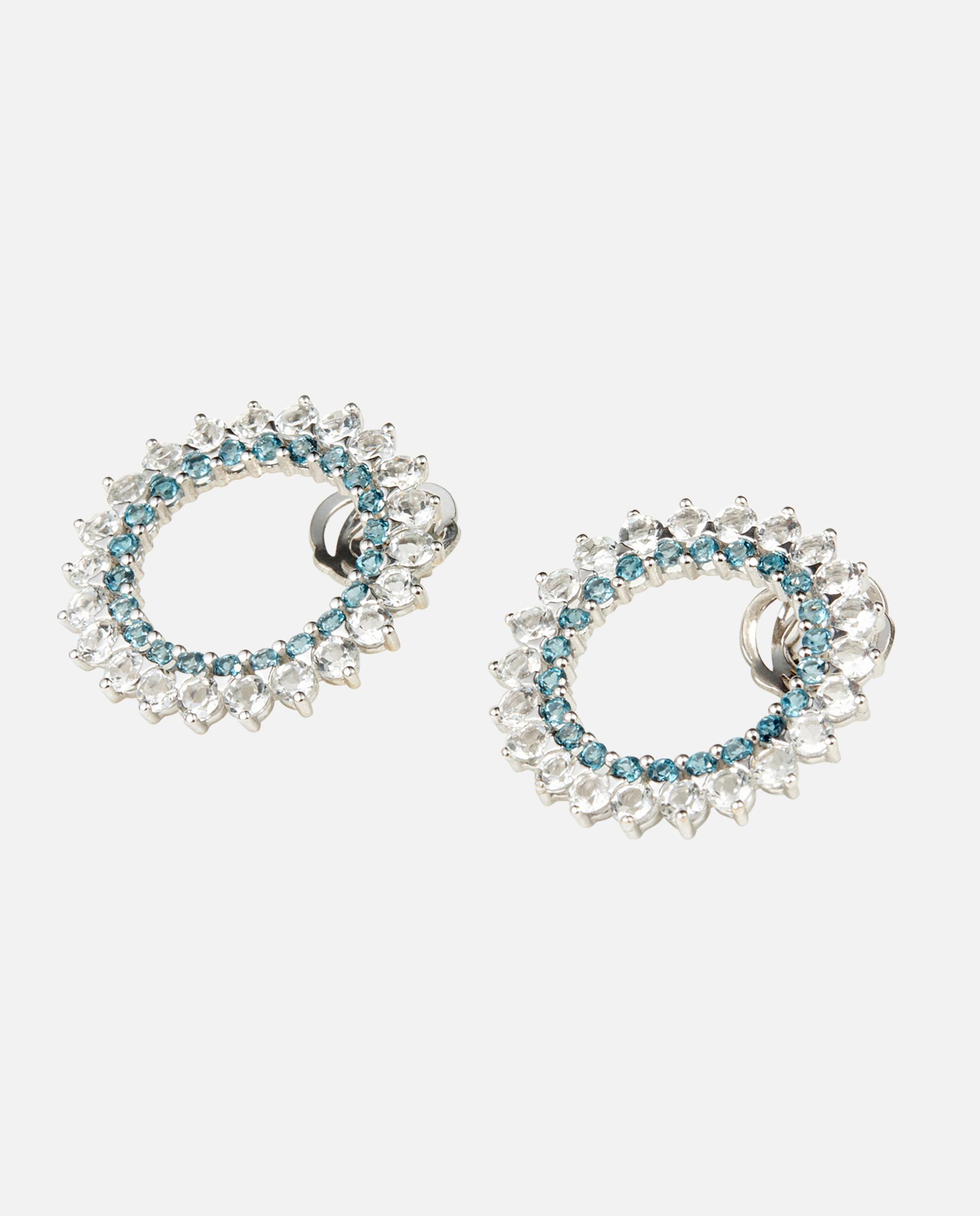 Brincos Grandes Atelier de Ouro Branco com Topázios Azul-2