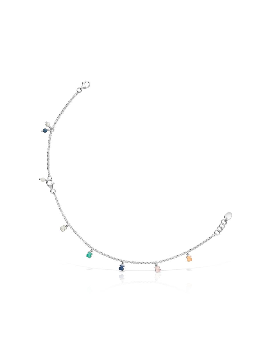 Pulseira de Corrente Mini em Prateado com Cinco Ursos Multicolor-1