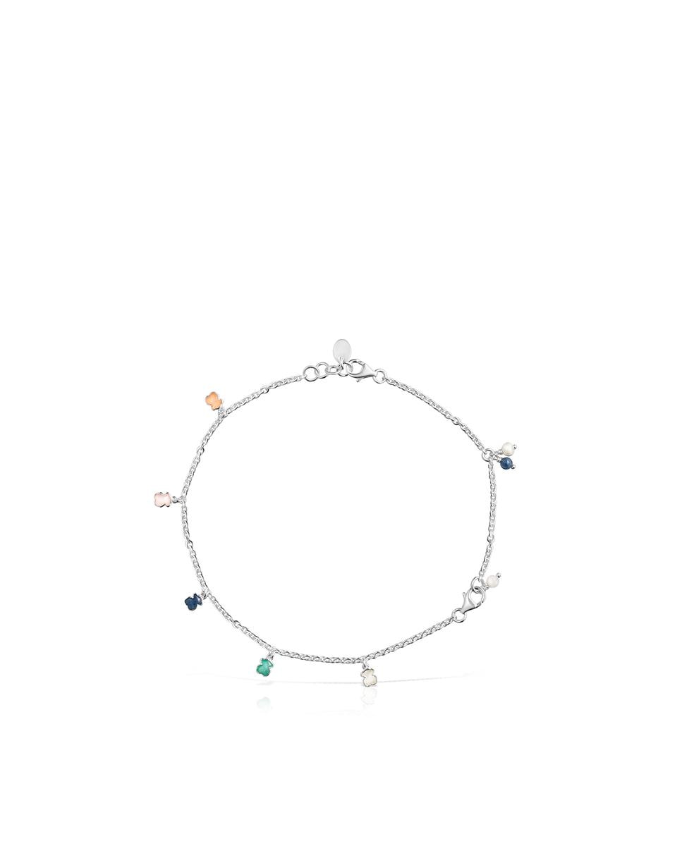 Pulseira de Corrente Mini em Prateado com Cinco Ursos Multicolor-2