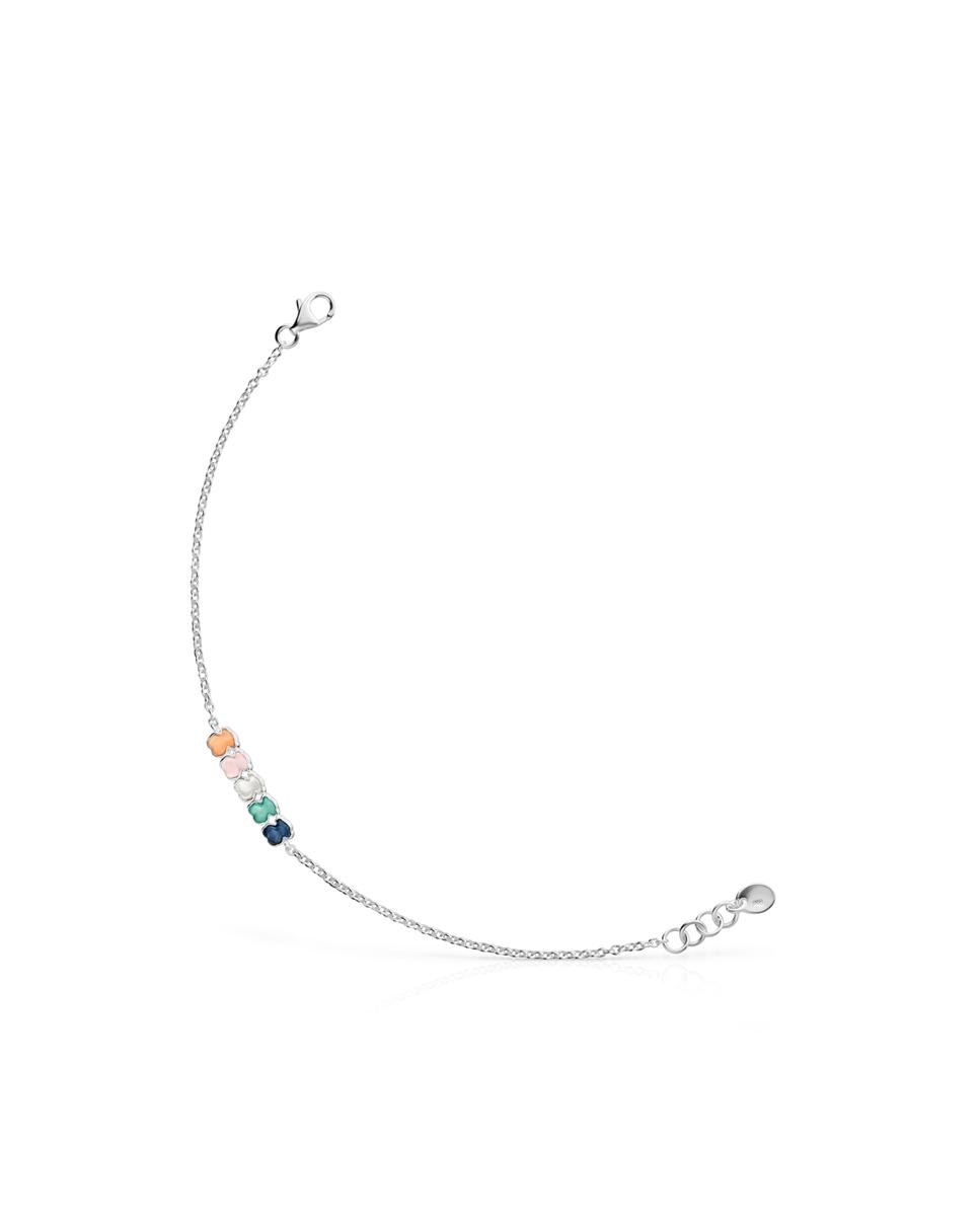 Pulseira Mini Color em Prata com Cinco Ursos Multicolor-1