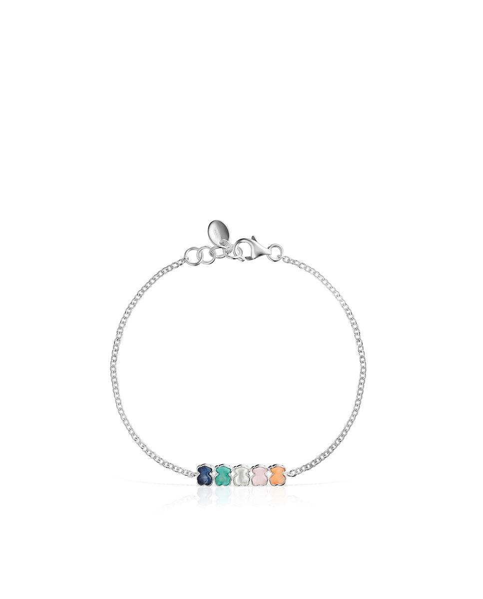 Pulseira Mini Color em Prata com Cinco Ursos Multicolor-2