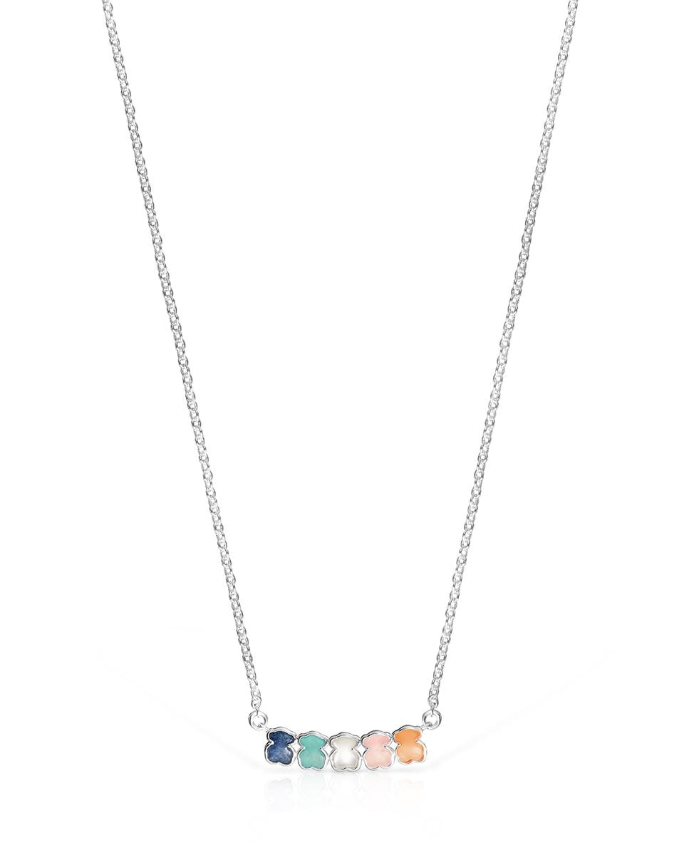 Colar Mini em Prateado com Cinco Ursos Multicolor-1