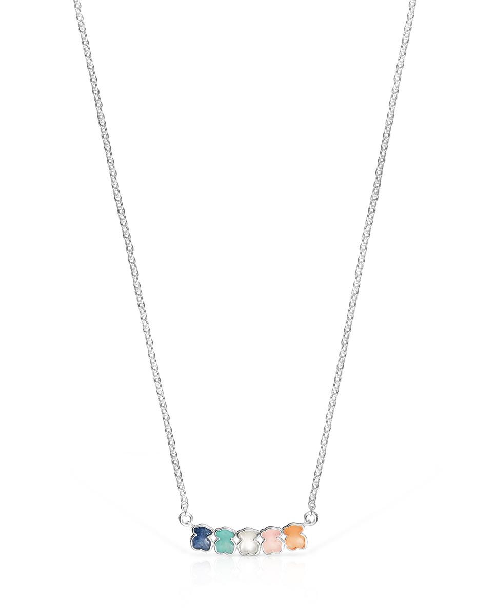 Colar Mini Color em Prata com Cinco Ursos Multicolor-1