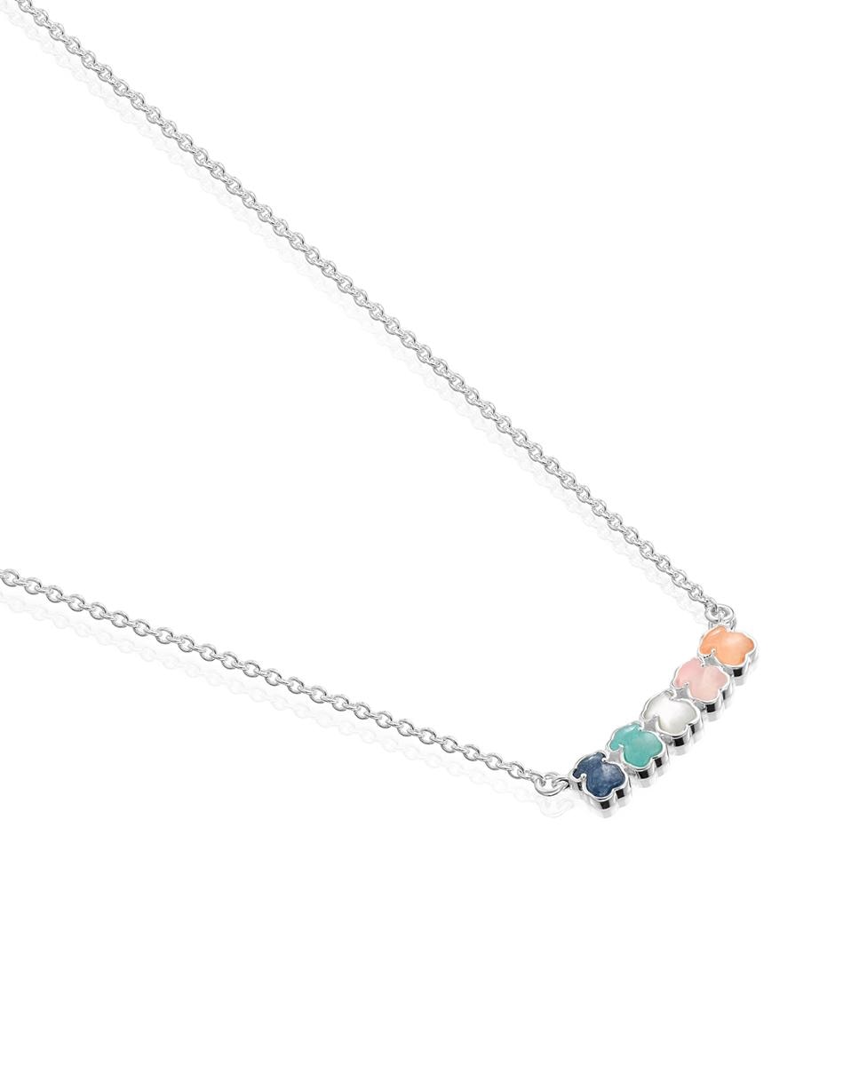 Colar Mini em Prateado com Cinco Ursos Multicolor-3