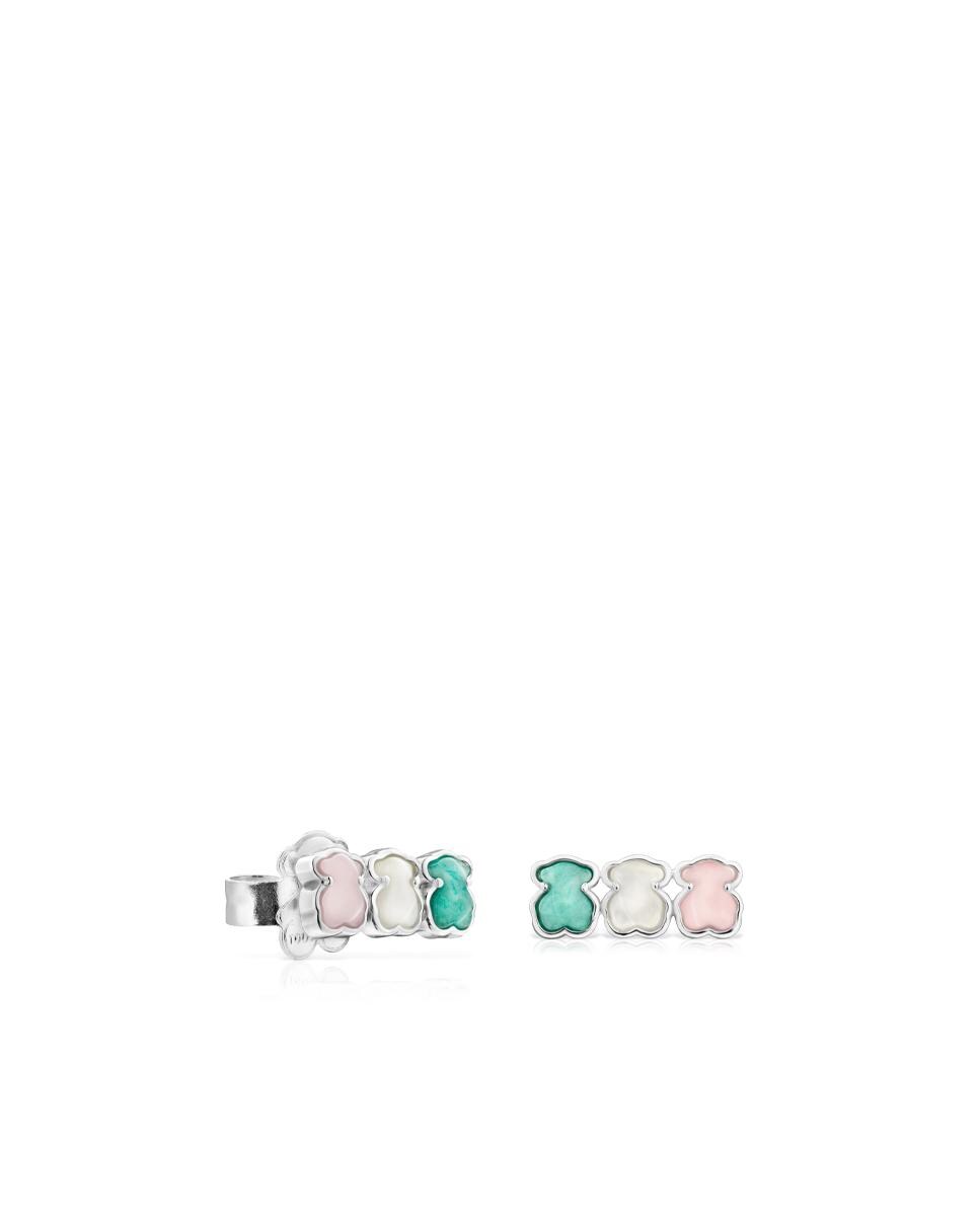 Brincos Mini Color em Prata com 3 Ursos Multicolor-1