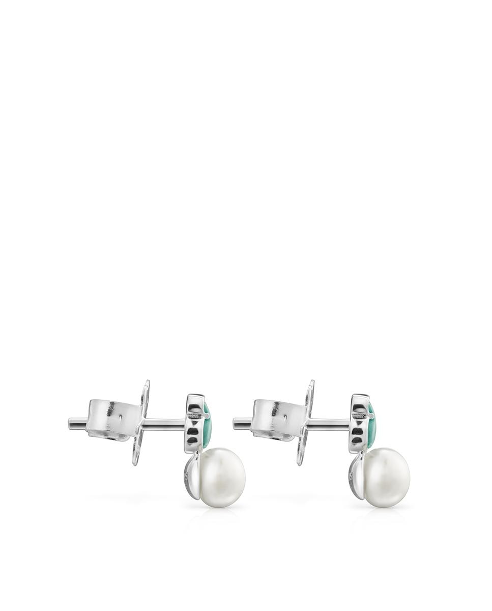 Brincos Tuyo Mini em Cor de Prata com Amazonita e Pérola Multicolor-2
