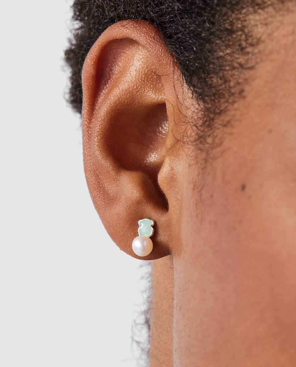Brincos Tuyo Mini em Cor de Prata com Amazonita e Pérola Multicolor-5