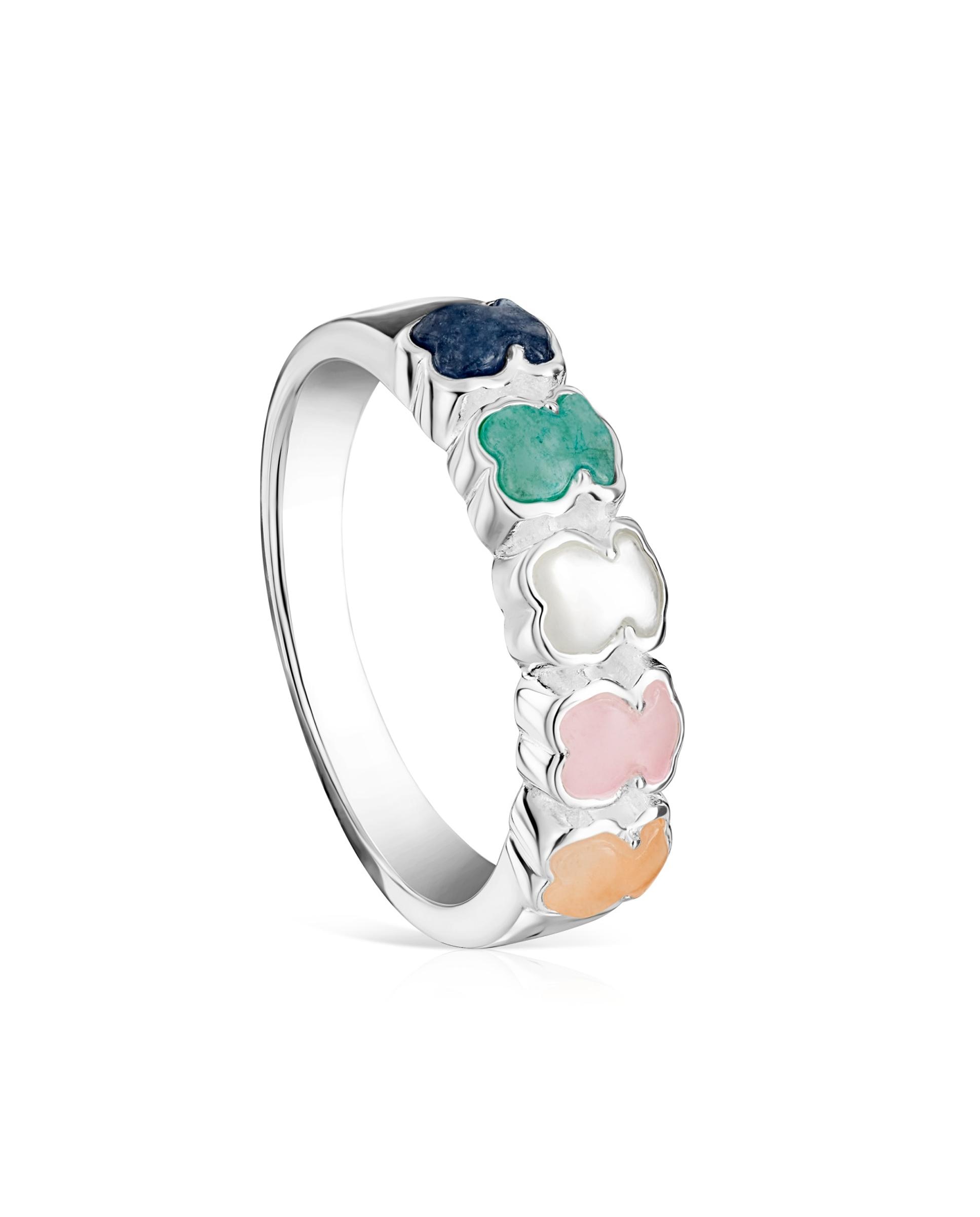 Anel Mini em Prateado com Gemas Multicolor-1