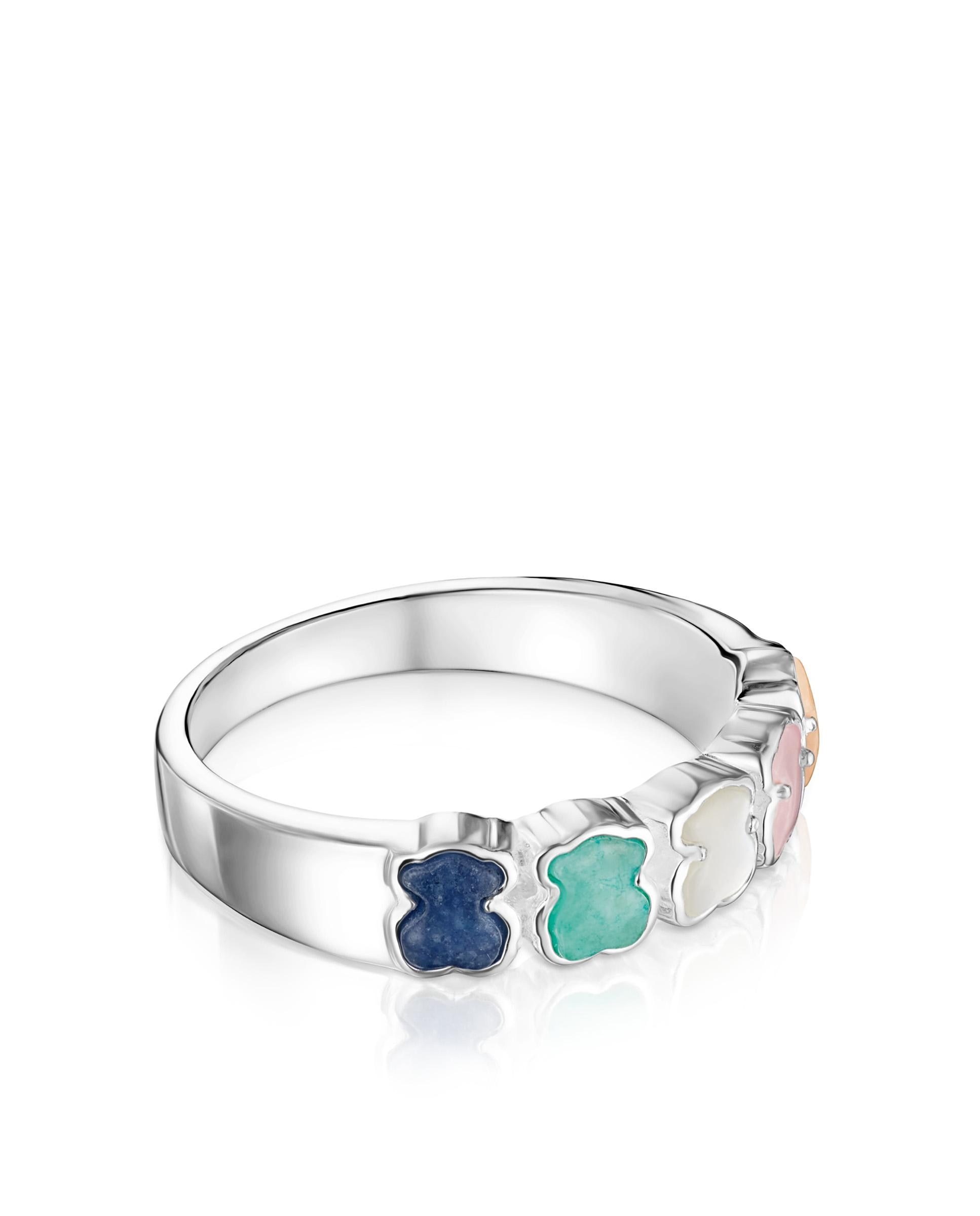 Anel Mini em Prateado com Gemas Multicolor-2
