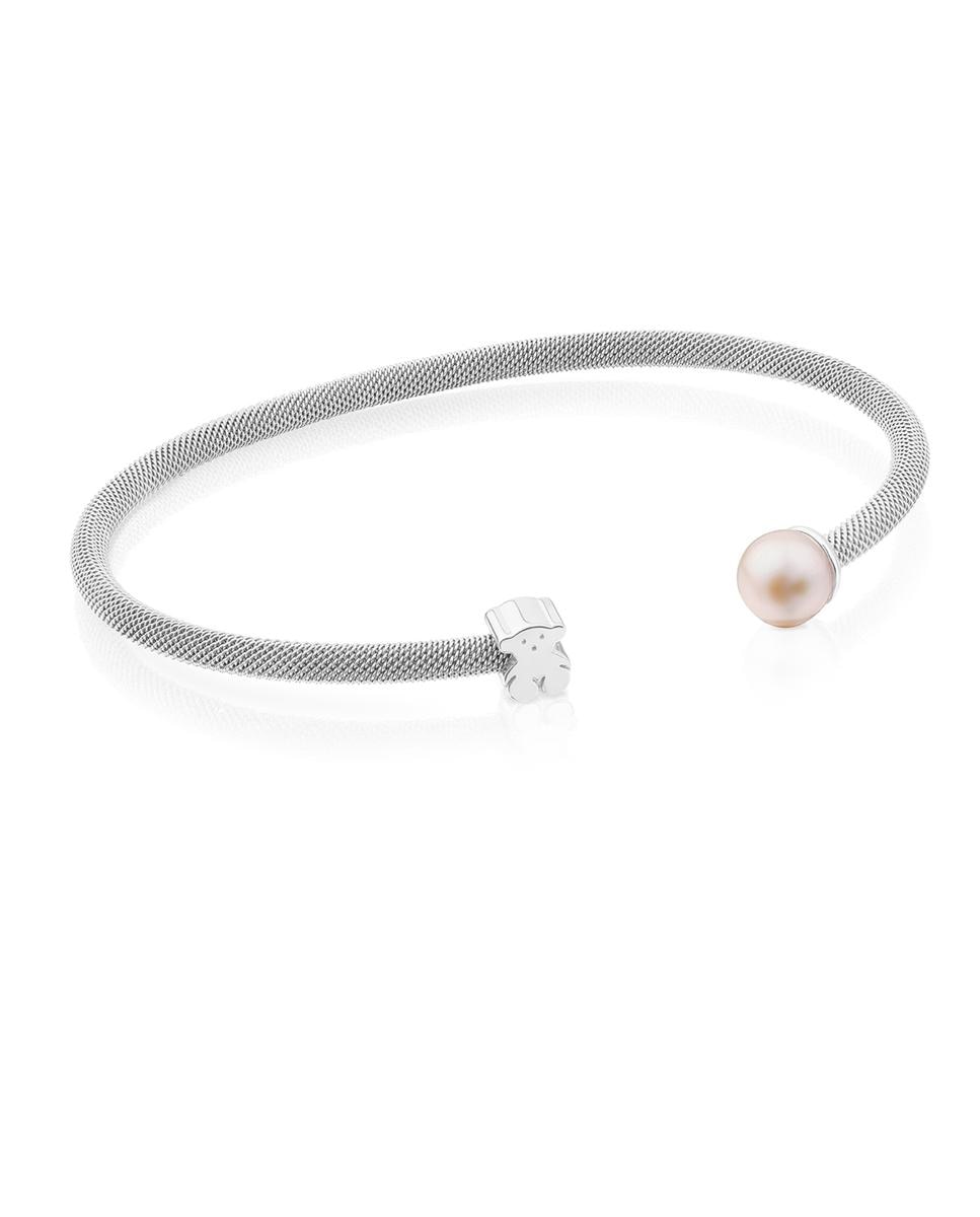 Pulseira Rígida de Prata com Pérola Prateado-1