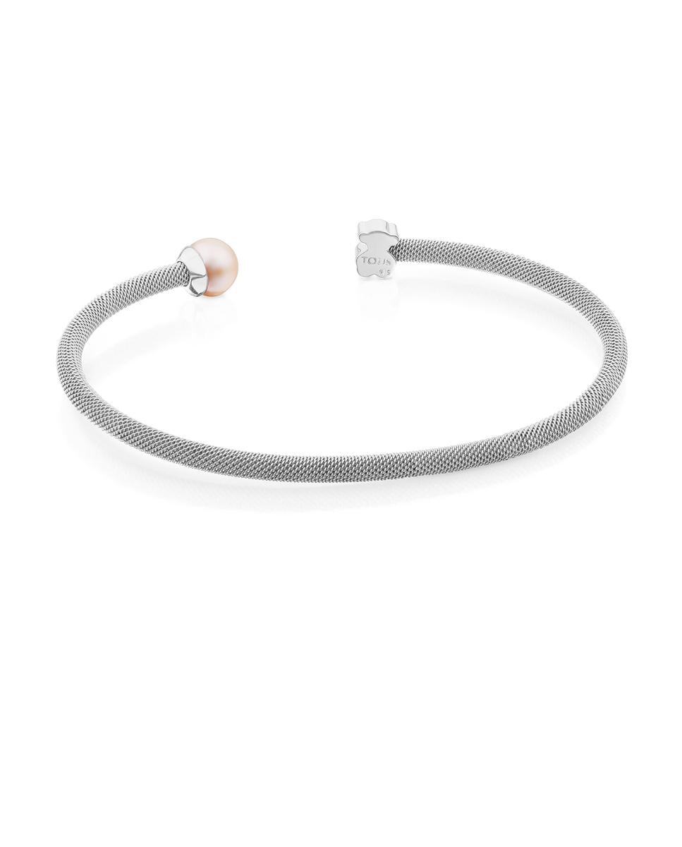 Pulseira Rígida de Prata com Pérola Prateado-3