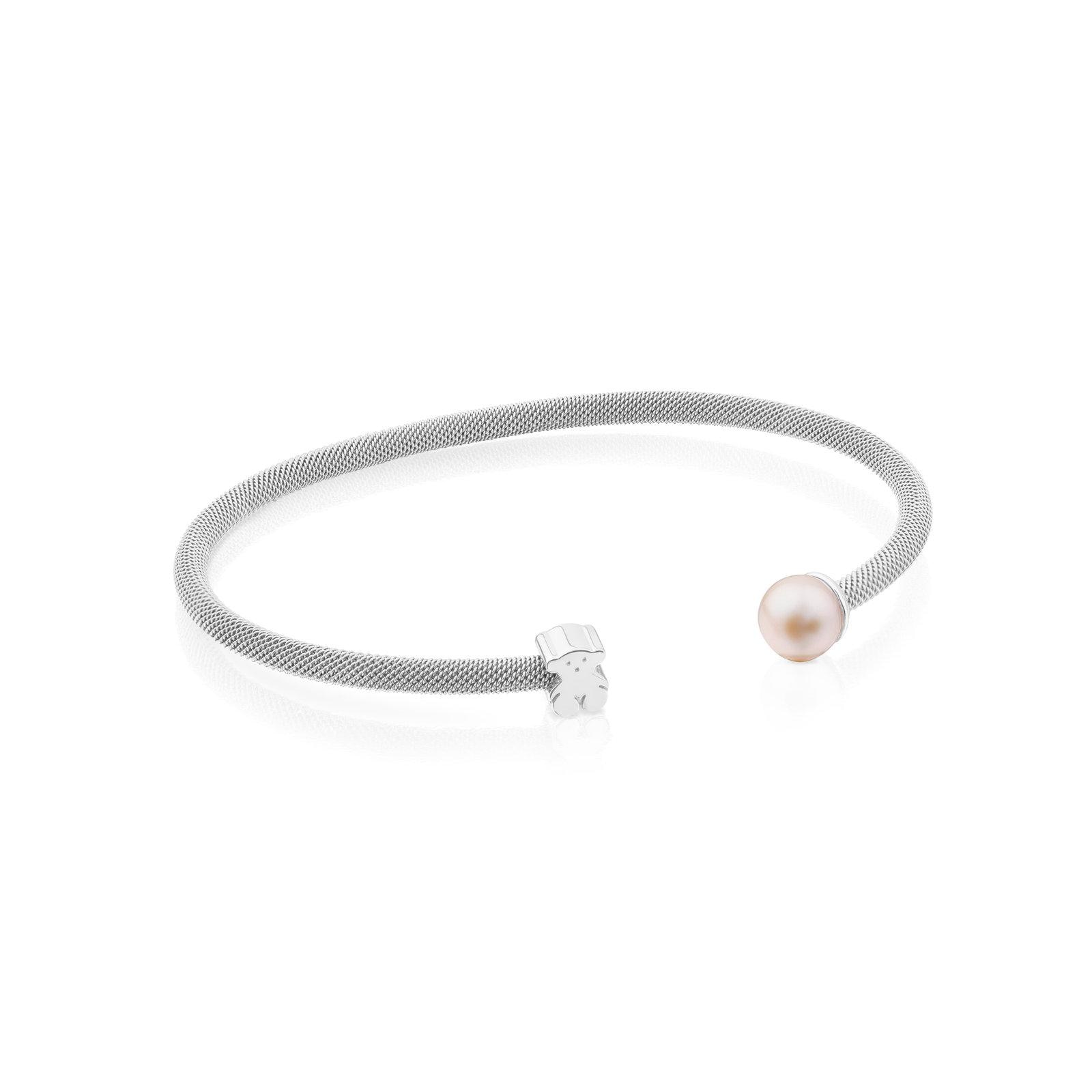 Pulseira Rígida de Prata com Pérola Prateado-1