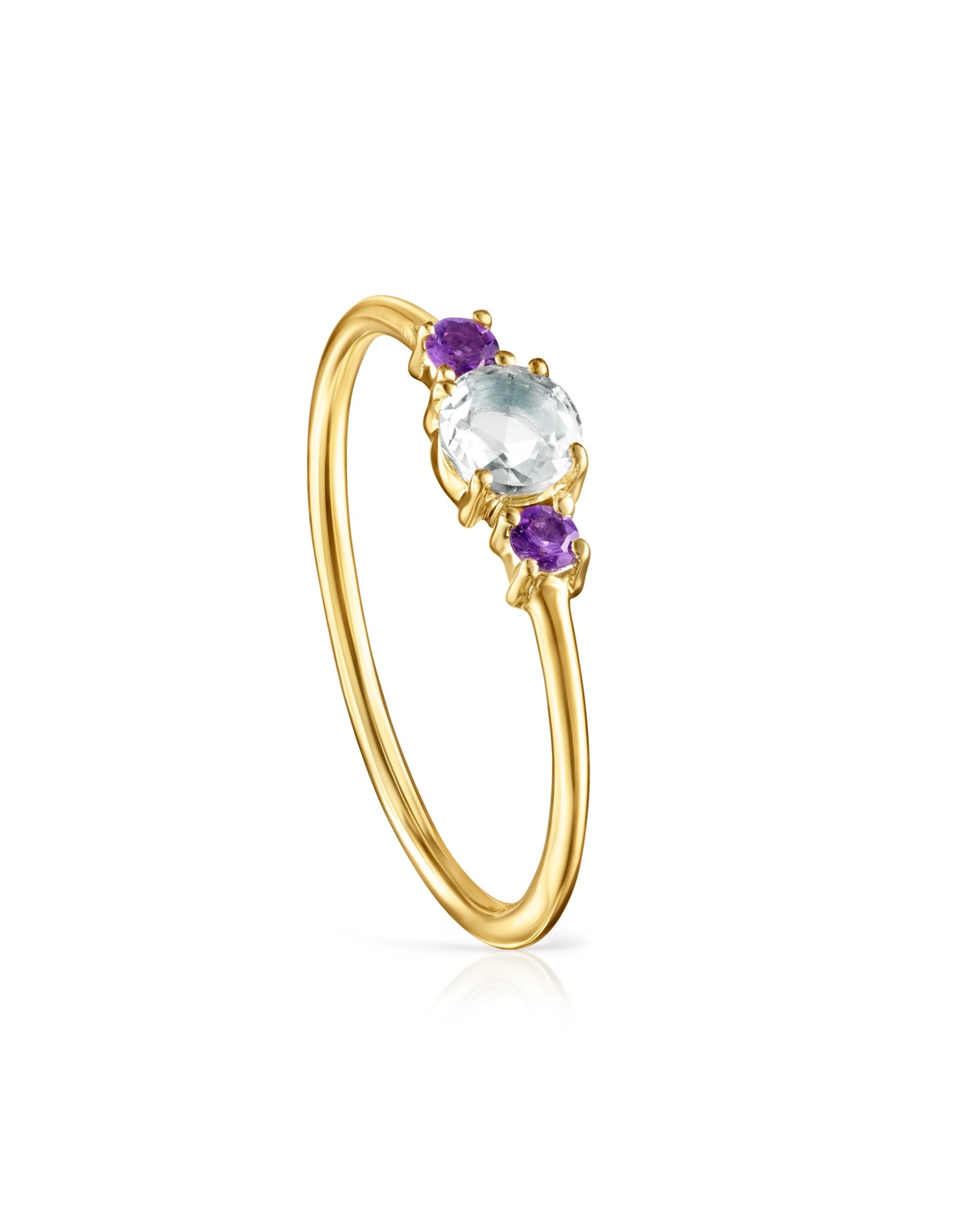 Anel Mini Ivette de Ouro Amarelo com Gemas Multicolor-1