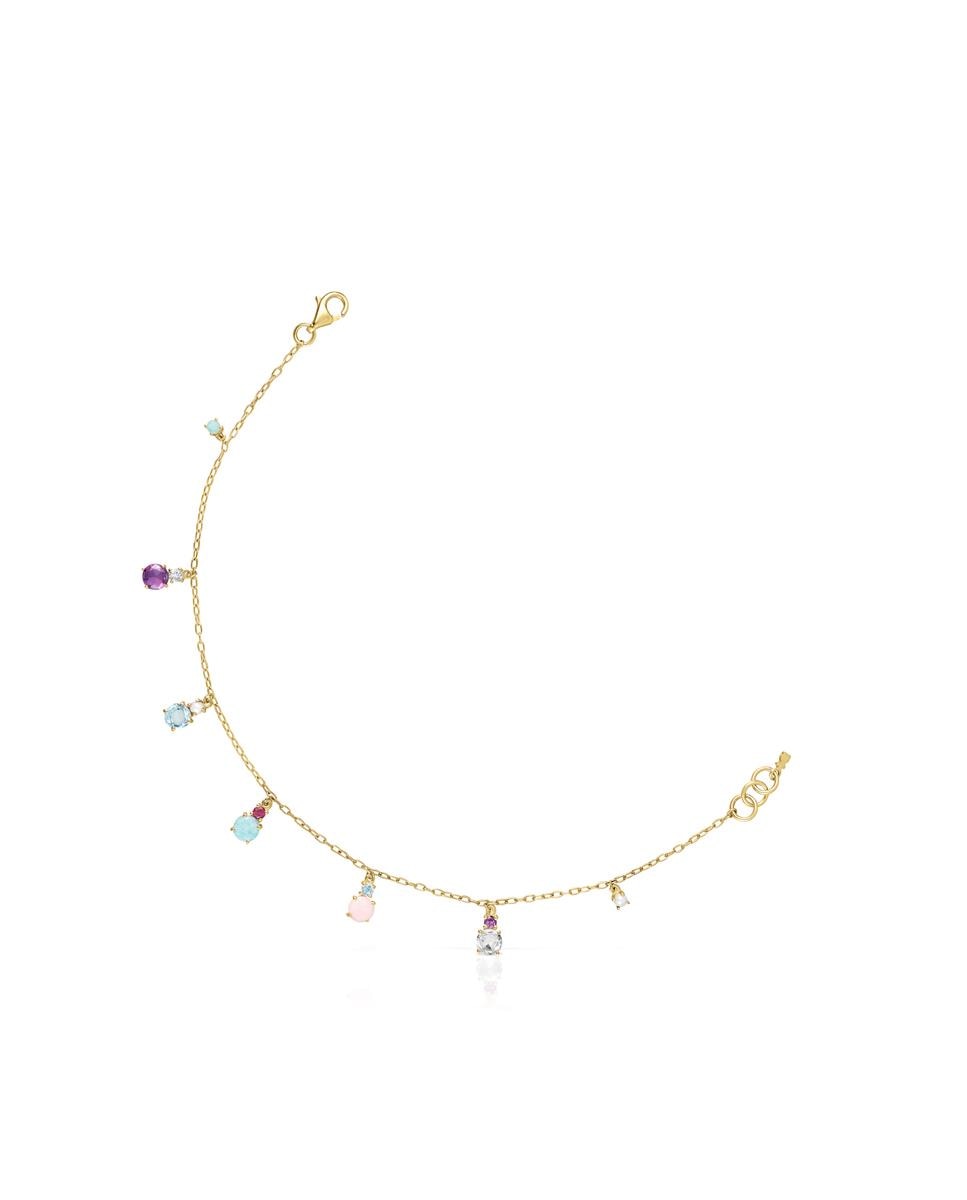 Pulseira de Corrente Mini Ivette em Ouro Amarelo com Pérola e Gemas Multicolor-1